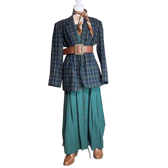 no brand Dresses & Skirts - Vintage Green Button Down Maxi Dress with Blazer & Belt Outfit Boho‎ Chic